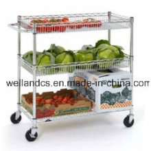 Einstellbare 3 Tiers Metall Küche Gemüse Trolley mit Korb (TR904590A3CW)